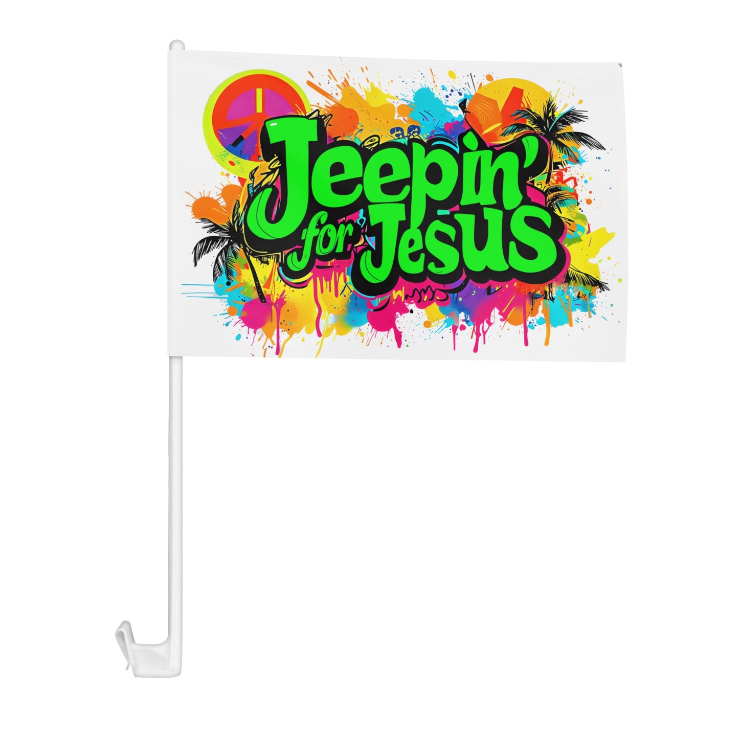 Jeepin for Jesus green Car Flag 12 x 18