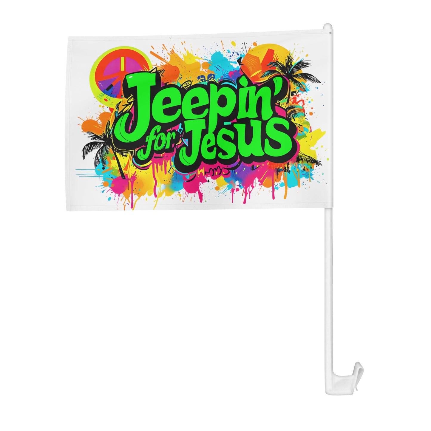 Jeepin for Jesus green Car Flag 12 x 18