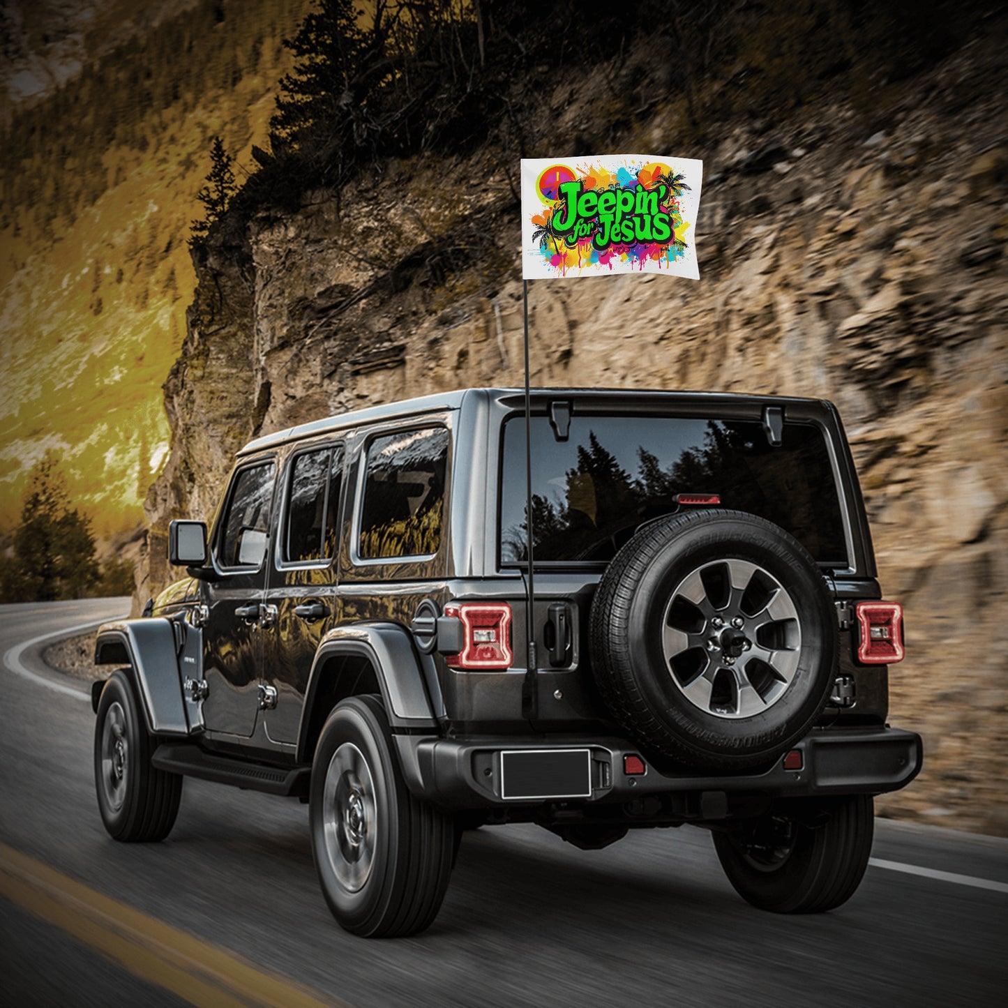 Jeepin for Jesus green Car Flag 12 x 18