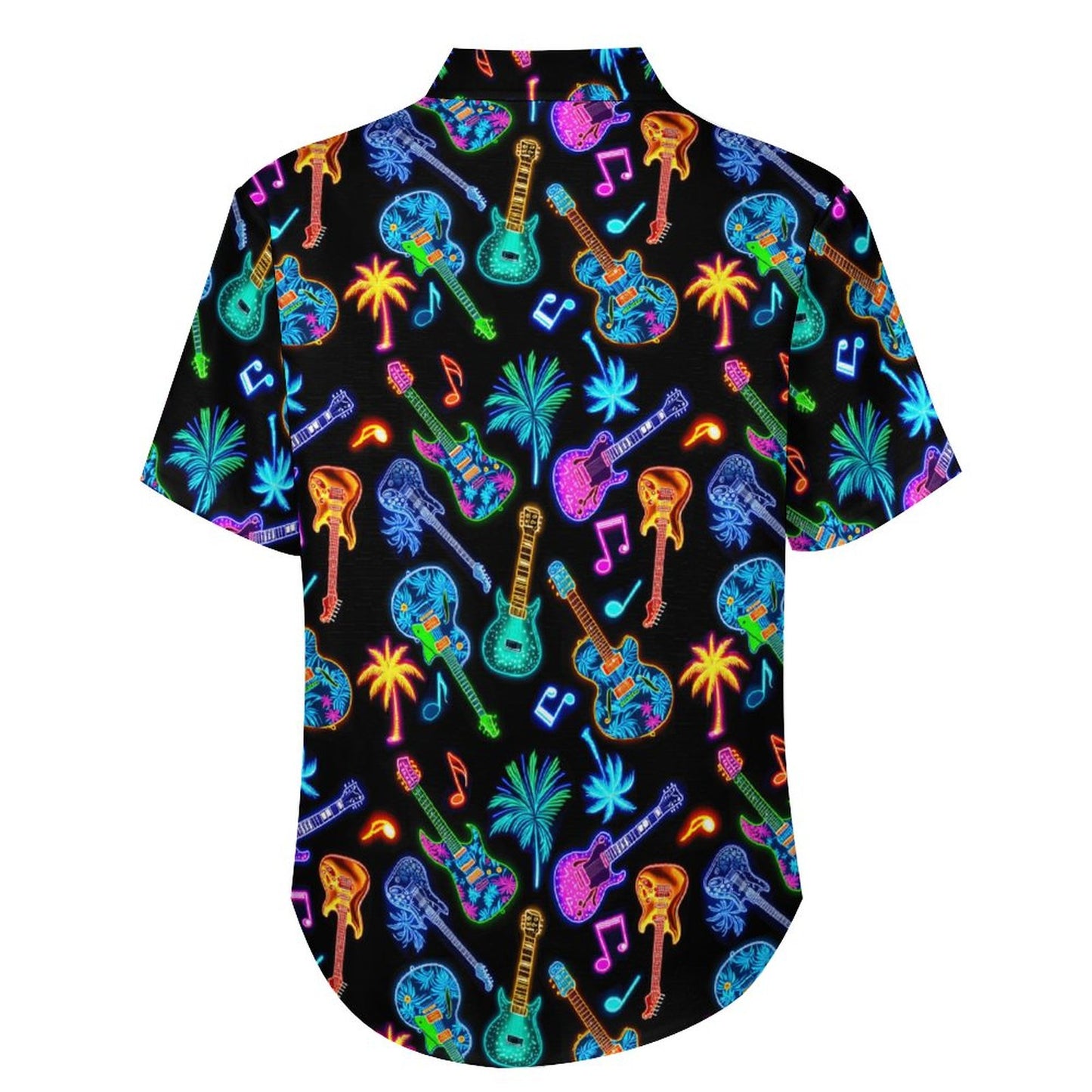 Slubbed Fabric Short Sleeve Guitar Hawaiian Shirt with Pocket