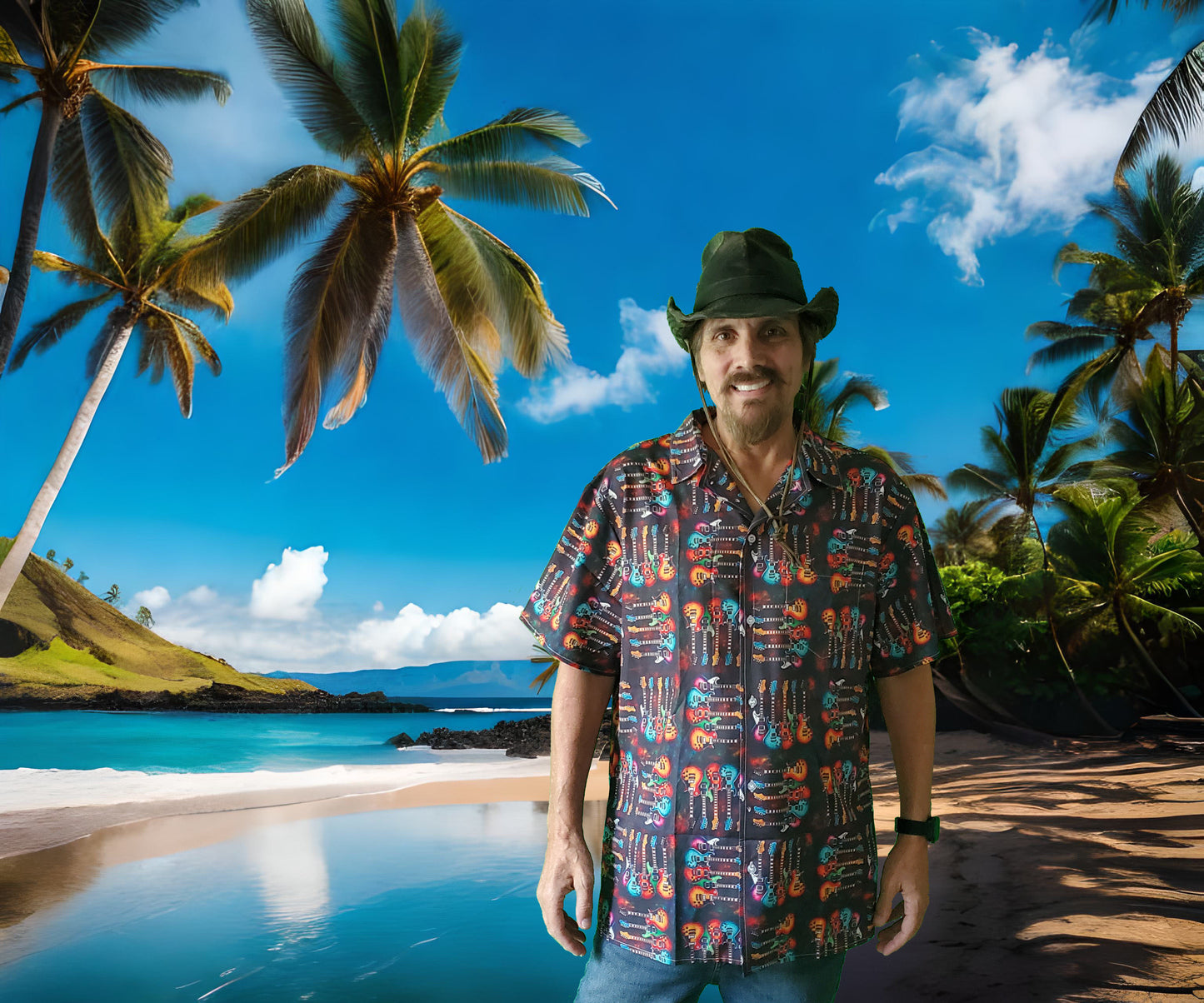 Men's Hawaiian Guitar Shirt With Button Closure