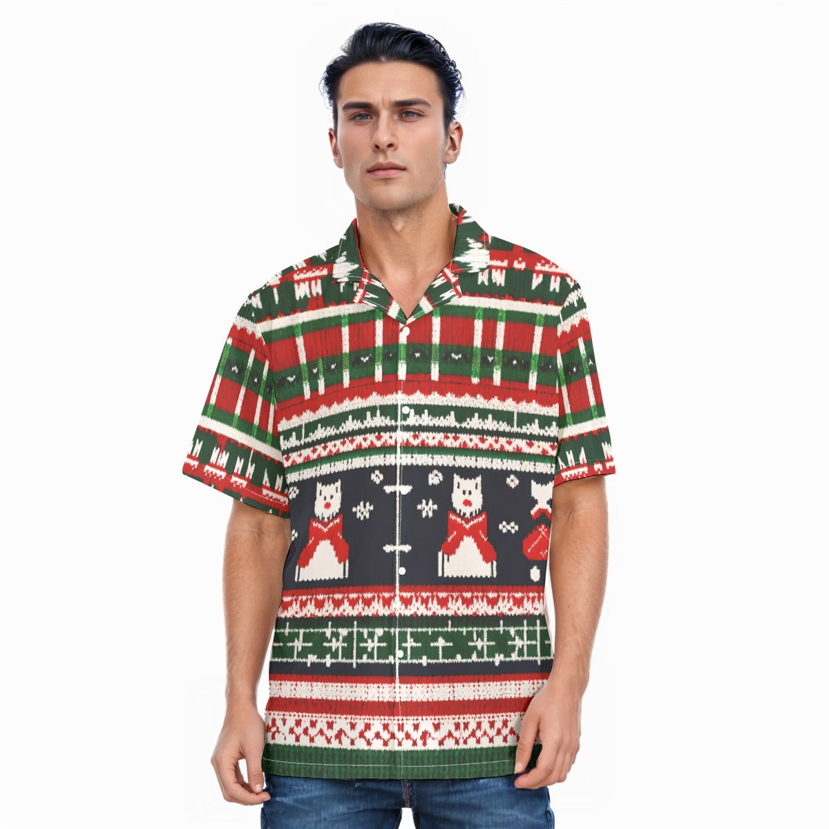 Ugly Christmas Cats Men's Hawaiian Shirt With Button Closure