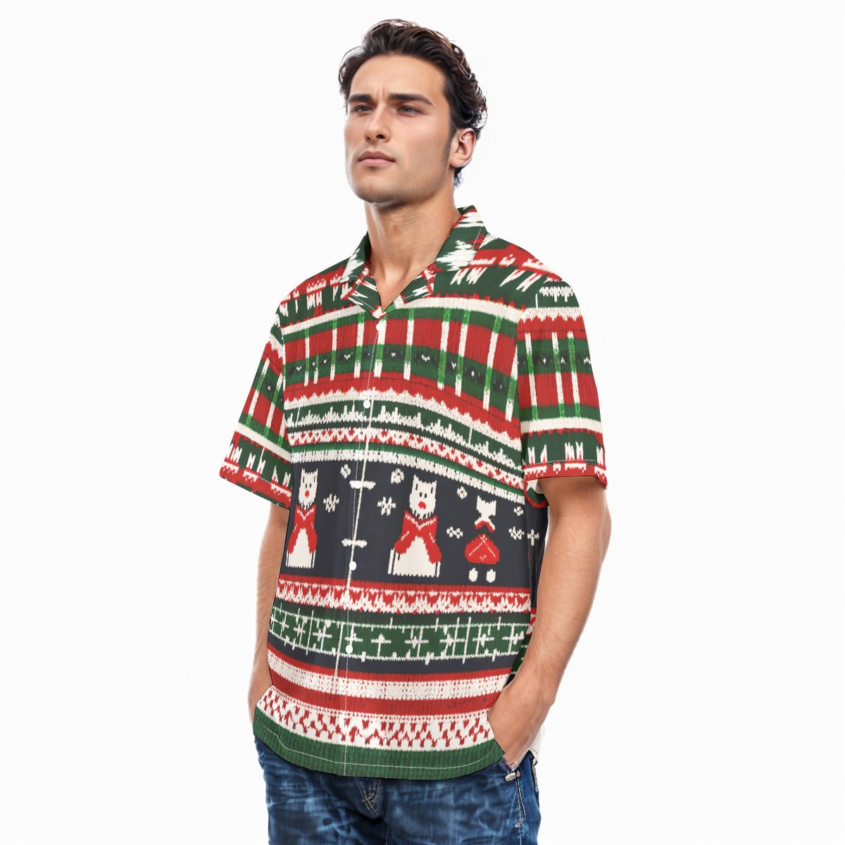 Ugly Christmas Cats Men's Hawaiian Shirt With Button Closure