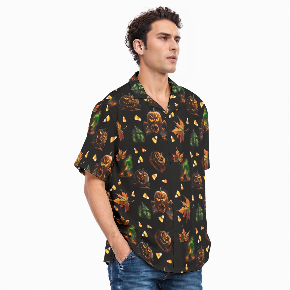 Men's Halloween Hawaiian Shirt With Button Closure