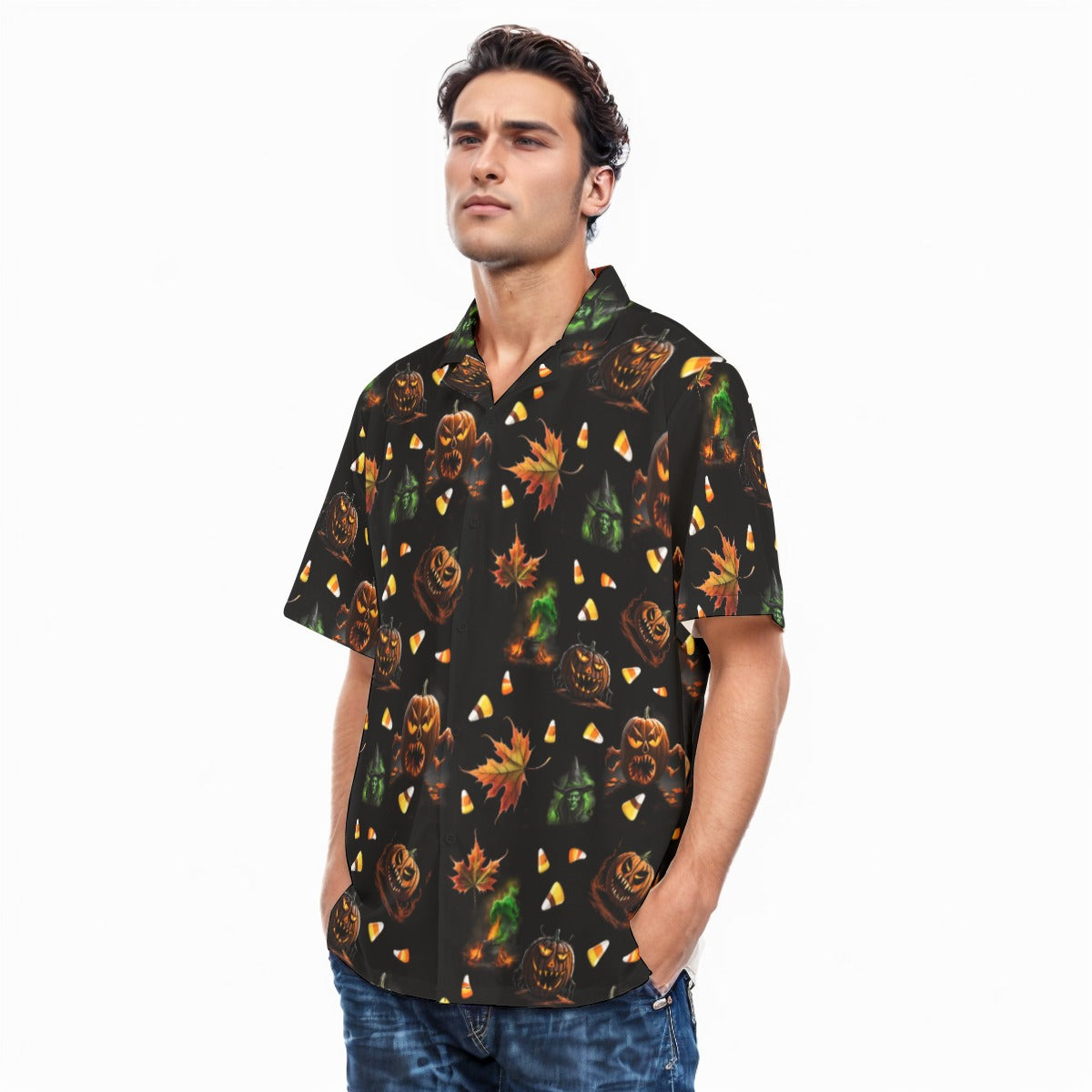 Men's Halloween Hawaiian Shirt With Button Closure