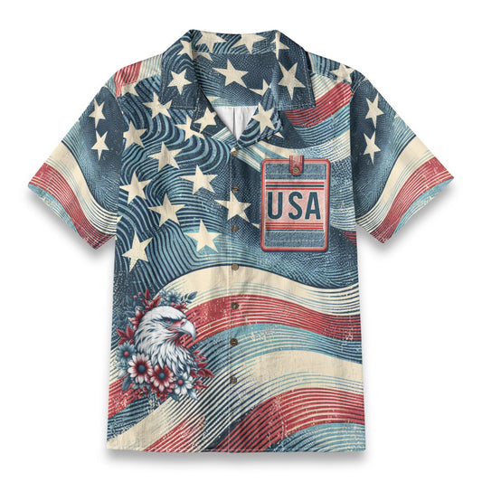 Patriotic Dragonfly Rock Shirts with American Flag Theme - Short Sleeve Cotton Shirt