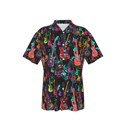 Guitar Neon Hawaiian Shirt With Button Closure