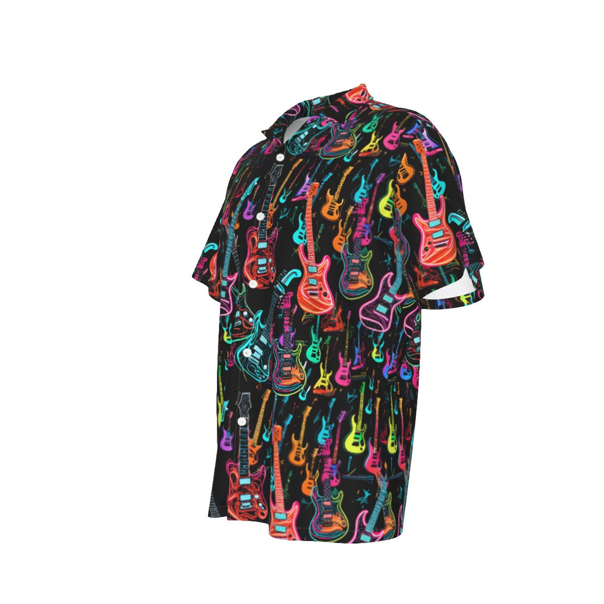 Guitar Neon Hawaiian Shirt With Button Closure