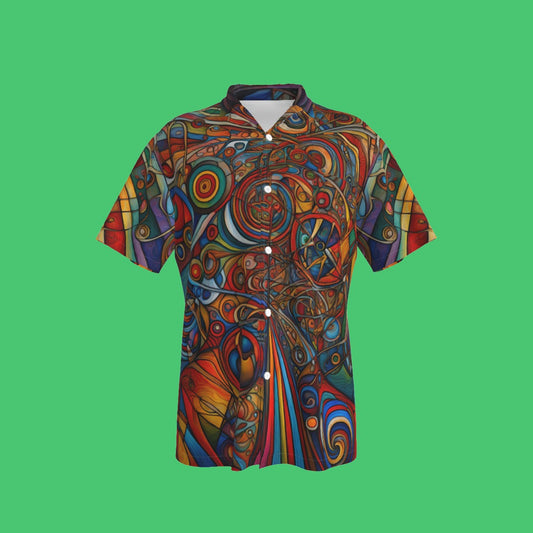 Abstract Color Men's Hawaiian Shirt With Pocket