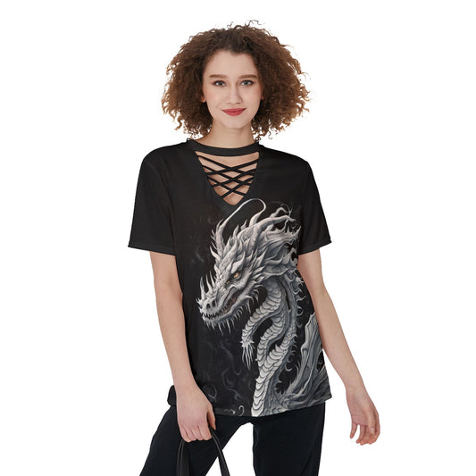 Dragon V-Neck String Short Sleeve Shirt