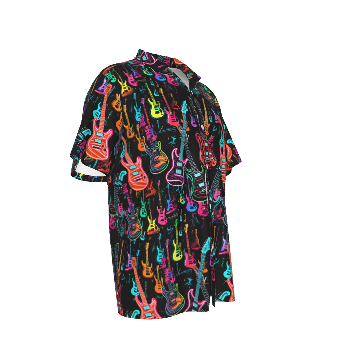 Guitar Neon Hawaiian Shirt With Button Closure